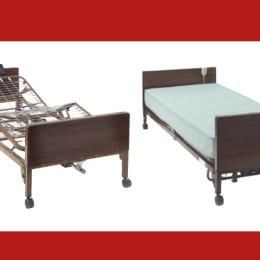Two Medline Homecare Beds, including a Medlite model with a mattress and a Basic model showing the frame, featured in an urgent safety notice regarding side rail compatibility and electrical safety.