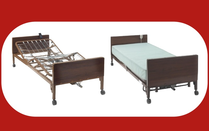 Two Medline Homecare Beds, including a Medlite model with a mattress and a Basic model showing the frame, featured in an urgent safety notice regarding side rail compatibility and electrical safety.