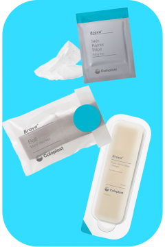 Ostomy Accessories by Coloplast Coloplast Brave belt, skin barrier wipe, and elastic barrier strip