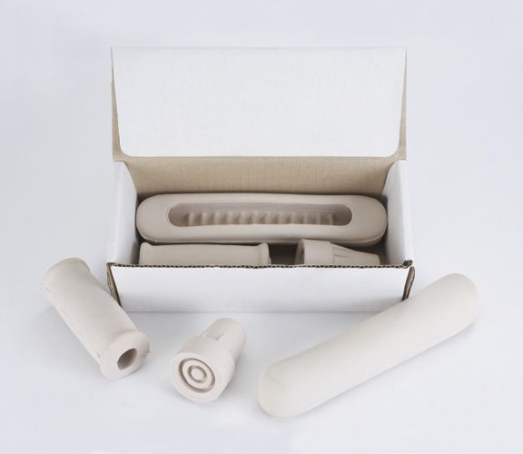 crutch-accessories-set-pads-grips-tips Complete crutch accessories set including foam underarm pads, hand grips, and rubber tips, shown with their white packaging box. Product Image