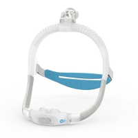 Three-quarter studio view of the ResMed AirFit P30i nasal pillow CPAP mask system.