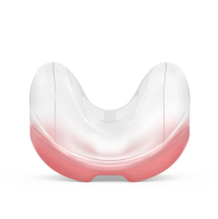 Front view of a small ResMed AirFit N30 replacement nasal cradle cushion with red-pink base.