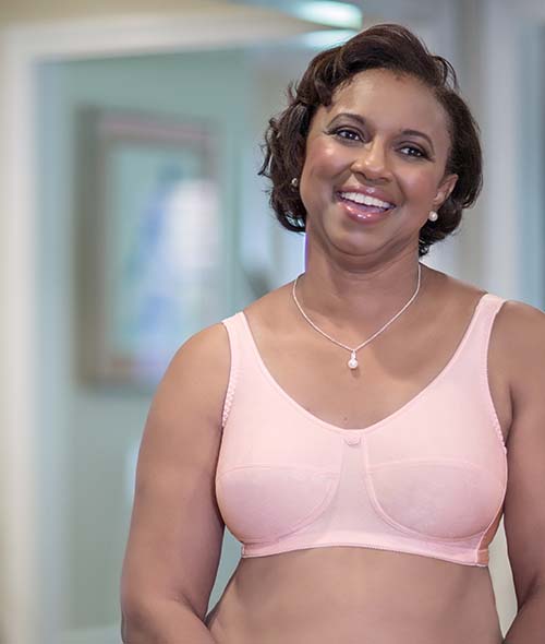 Woman wearing ABC bra 103 pink