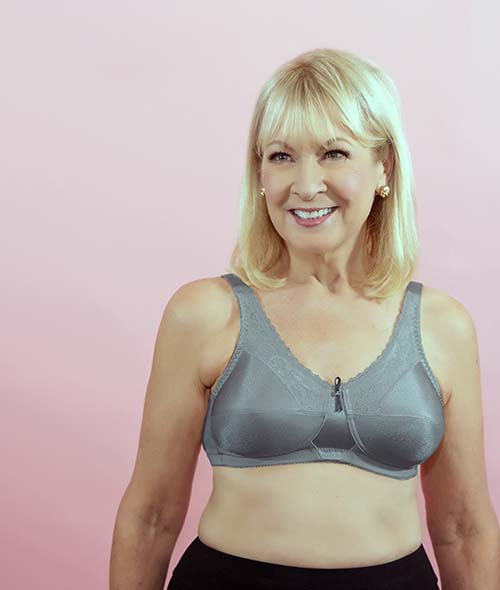 Woman wearing ABC bra 135 lace soft cup bra