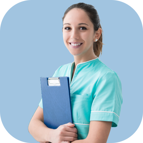 Medical professional holding a clipboard 