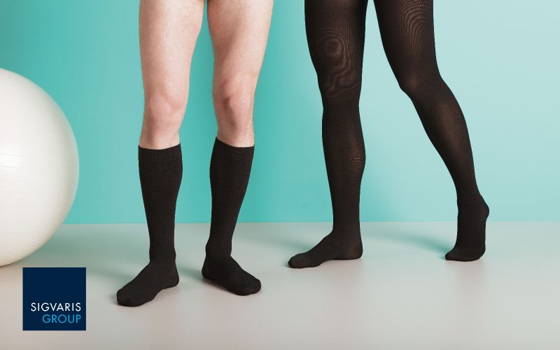 2 people wearing Sigvaris compression stockings